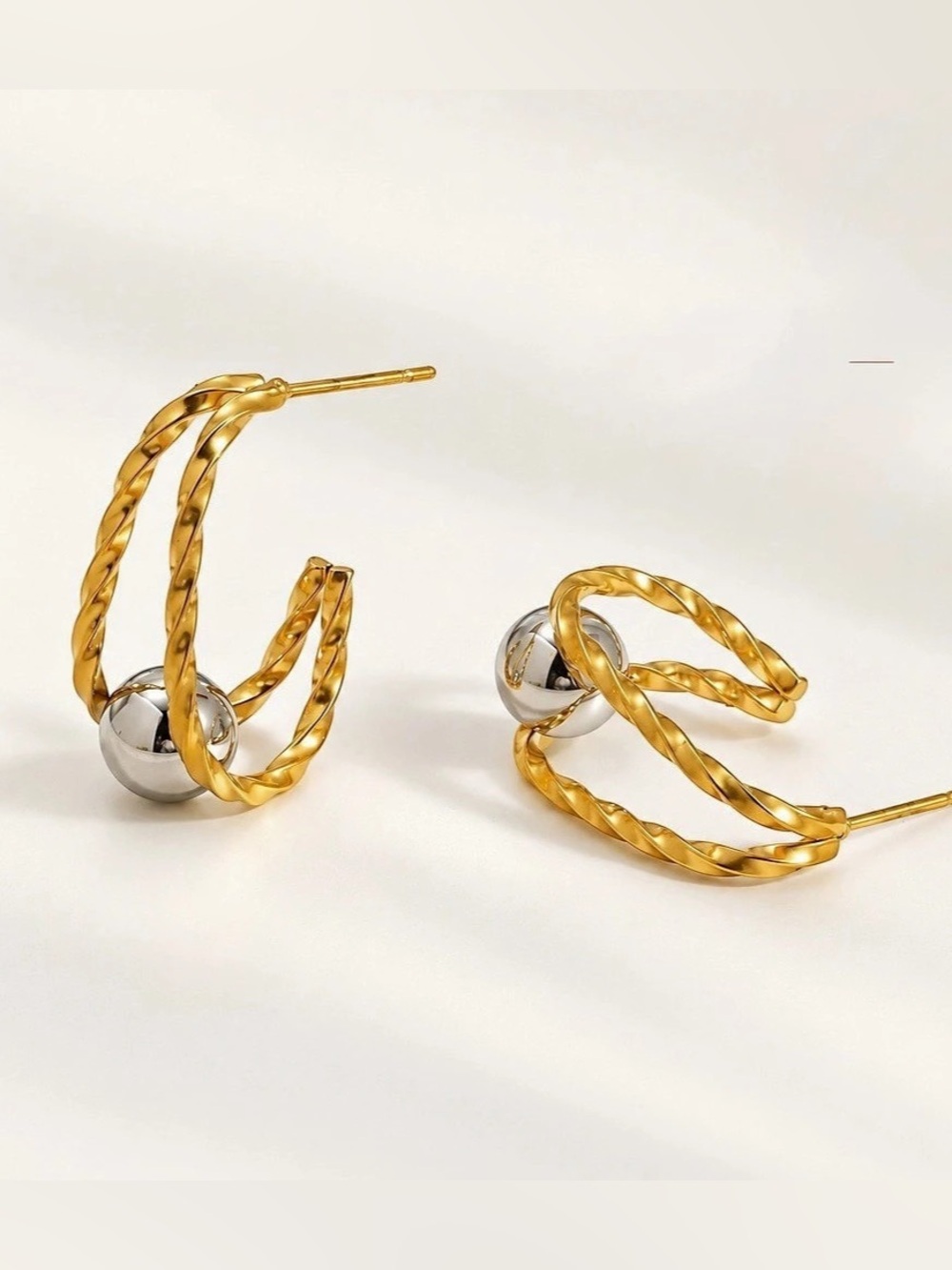 Twisted Hoop Earrings SilVer Ball Gold Earrings